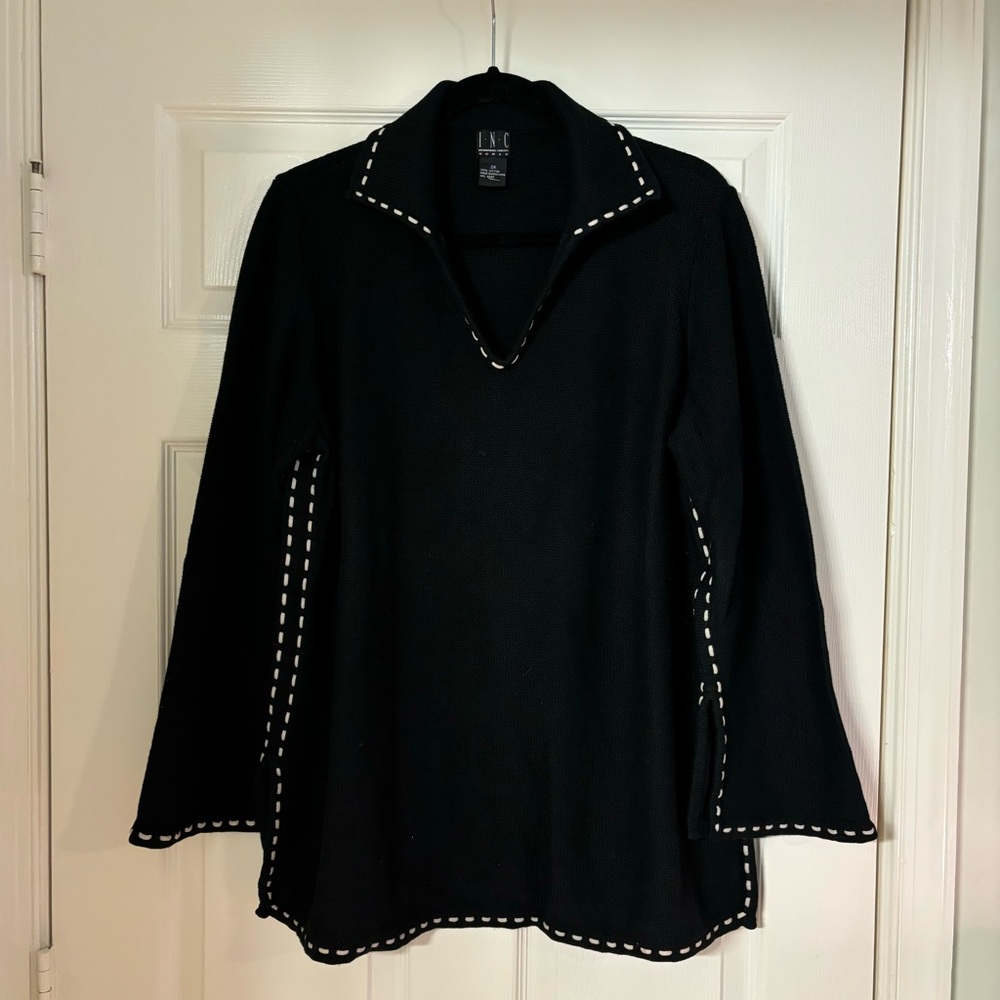 INC Chunky Black Sweater with White Trim in Size 2X